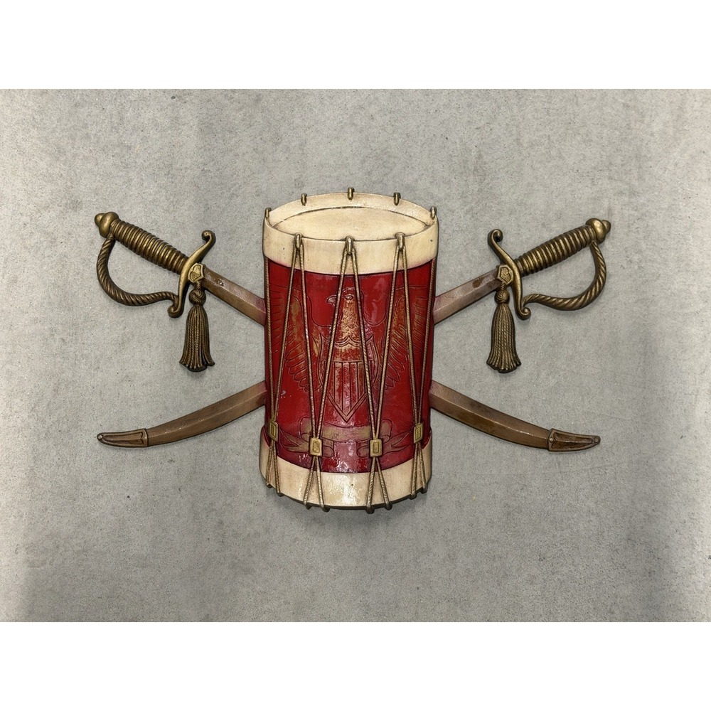 Vintage Oversized 20" X 12" SEXTON Heavy Metal Cast Aluminum Drum & Swords